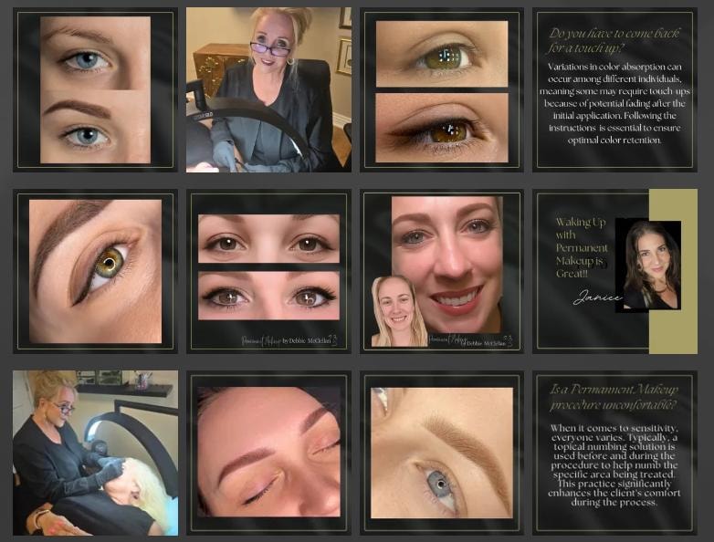 Permanent makeup gallery — before and after brows, eyeliner, and client testimonials by Debbie McClellan